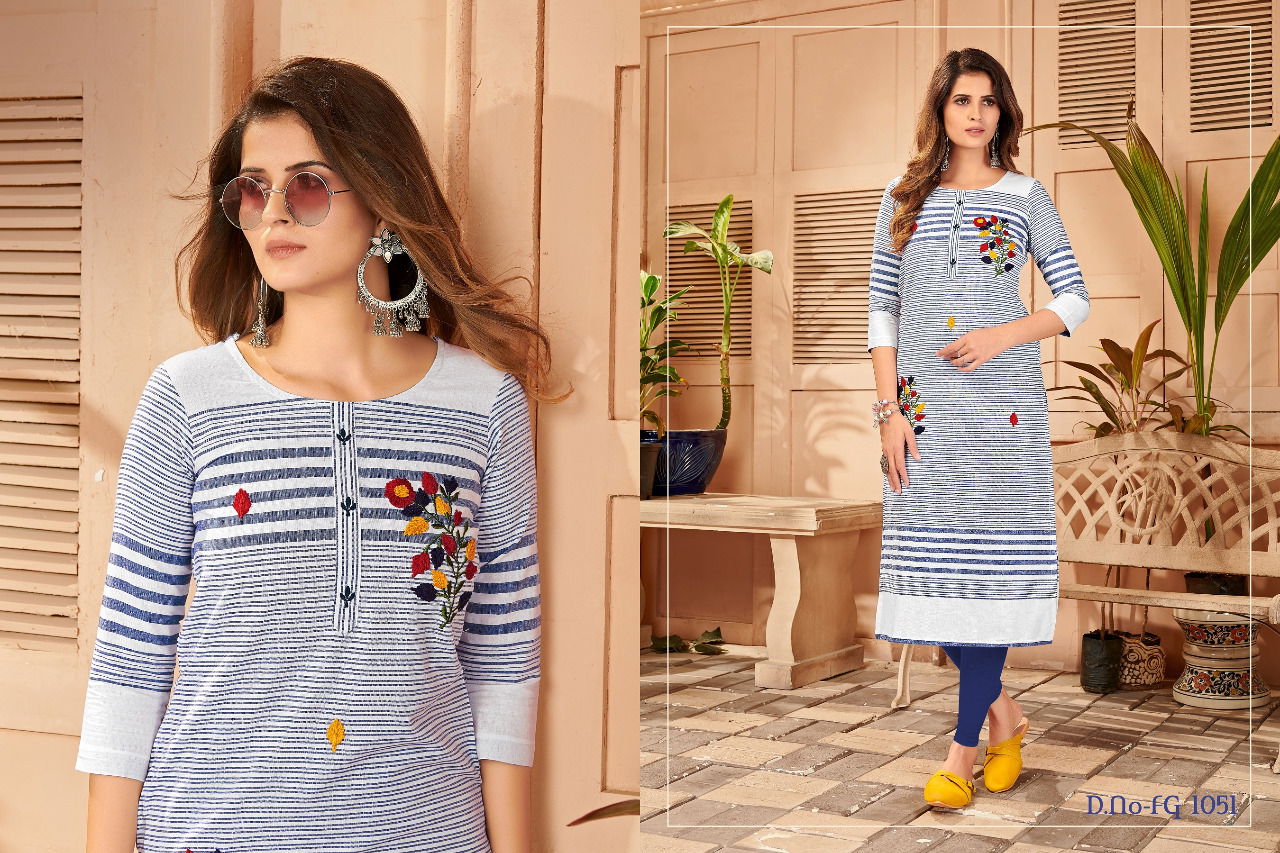 Fg Sunshine 1 Weaving Ethnic Wear Fancy Hand Work Embroidery Kurti Collection